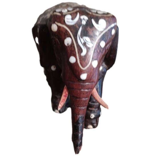Vintage Inlaid Wooden Indian Elephant - Picture 3 of 4